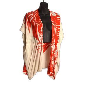 Kimono Beach Swim Cover Orange Cream One Size Dillard's Soft Tropical Print